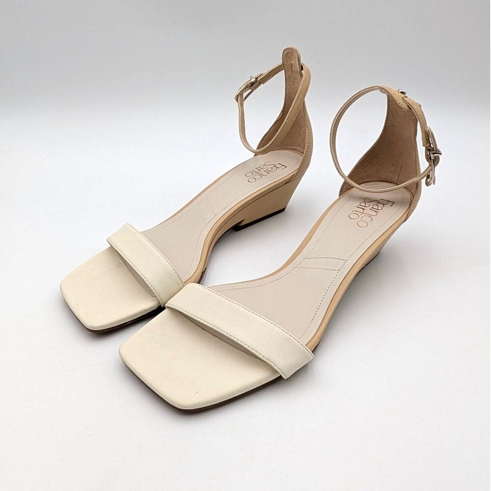 Franco Sarto Sadie Ankle Strap Wedge Sandals Women's Cream/Beige Sz US8.5M EU39
